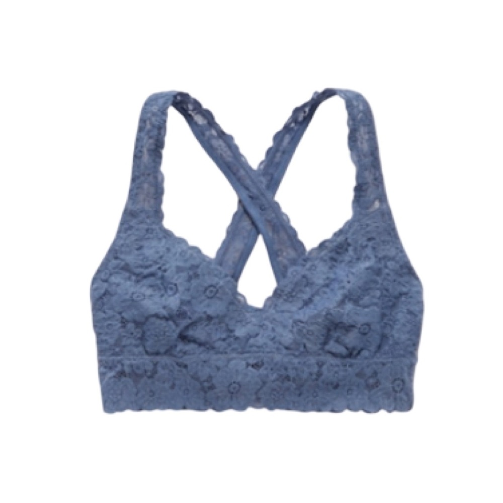 aerie lace cross-back bralette in somber navy color